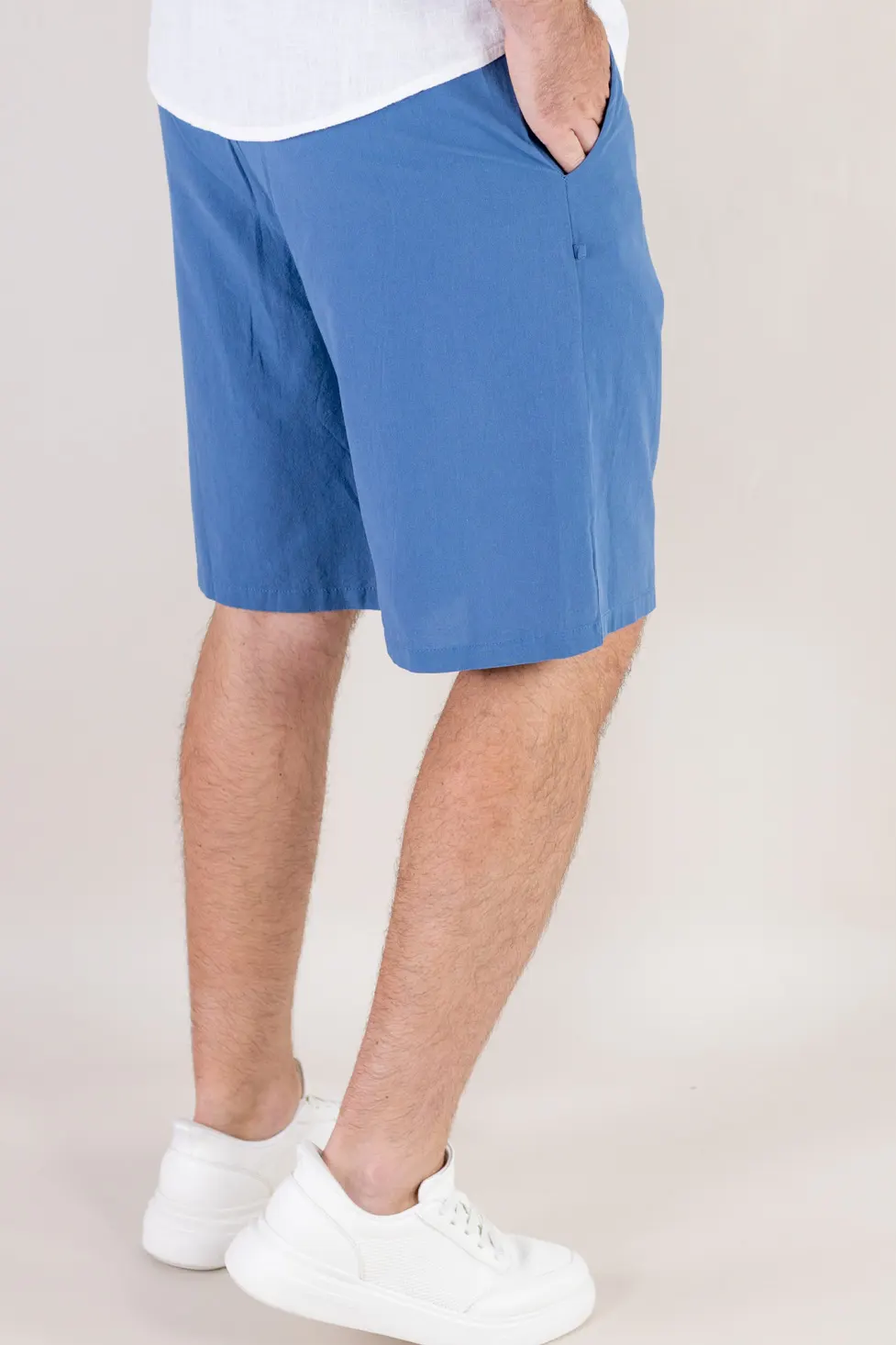Pantaloni scurți din in și bumbac relaxed fit albastru denim [8]