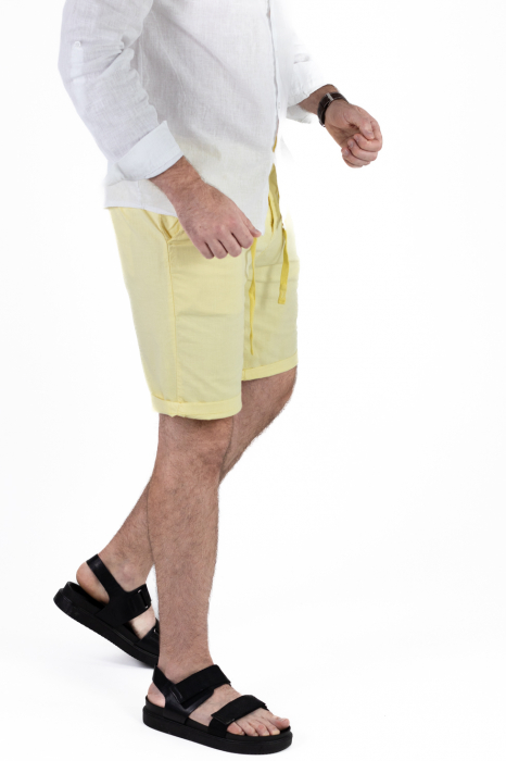 Pantaloni scurti galbeni din bumbac cu textura de in [2]