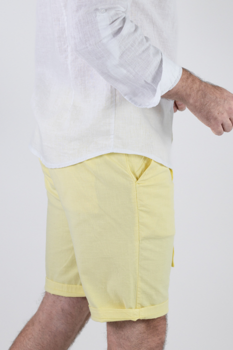 Pantaloni scurti galbeni din bumbac cu textura de in [8]