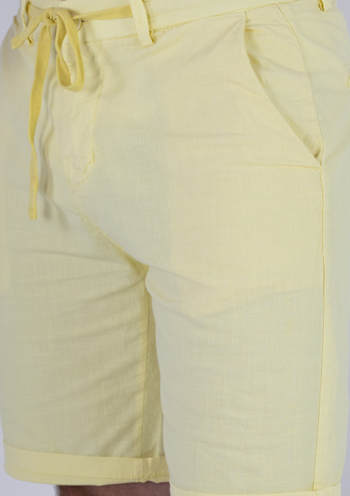 Pantaloni scurti galbeni din bumbac cu textura de in [10]