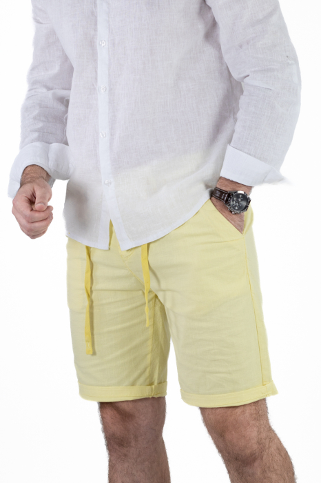 Pantaloni scurti galbeni din bumbac cu textura de in [4]