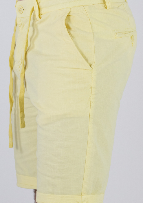 Pantaloni scurti galbeni din bumbac cu textura de in [9]