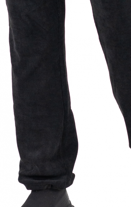 Pantaloni negri din material reiat cu ajustare elastică la gleznă [7]