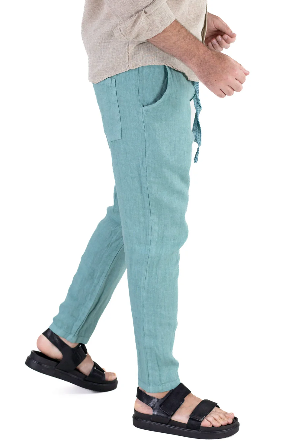 Pantaloni slim fit verde aqua 100% in – Made in Italy [5]