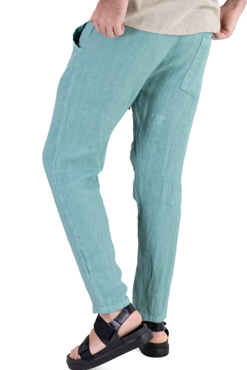Pantaloni slim fit verde aqua 100% in – Made in Italy [7]