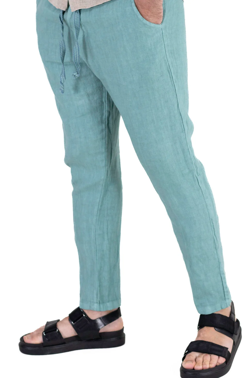 Pantaloni slim fit verde aqua 100% in – Made in Italy [6]
