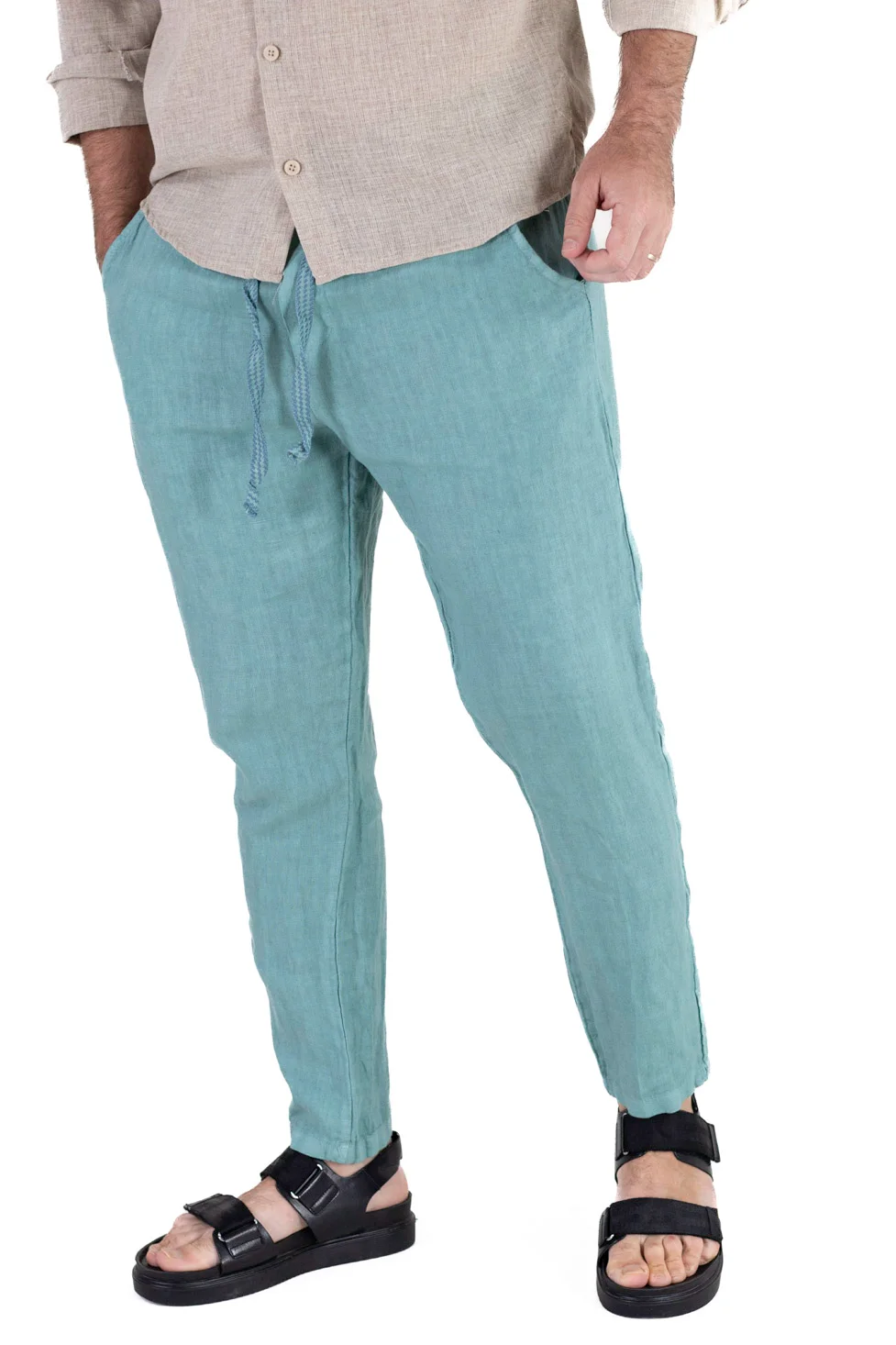 Pantaloni slim fit verde aqua 100% in – Made in Italy [2]