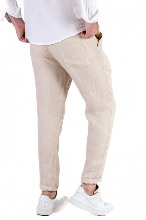 Pantaloni slim fit crem 100% in – Made in Italy [5]