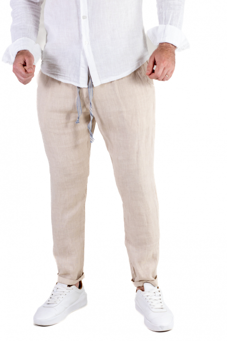 Pantaloni slim fit crem 100% in – Made in Italy [7]