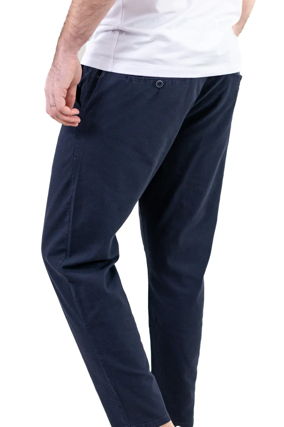 Pantaloni Vară Bărbați Chino, Bumbac 100%, Talie Elastică cu Șnur, Bleumarin. [4]