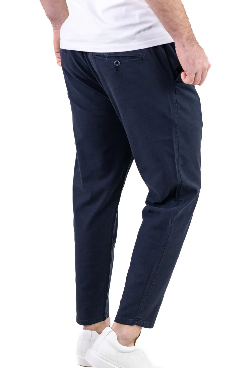 Pantaloni Vară Bărbați Chino, Bumbac 100%, Talie Elastică cu Șnur, Bleumarin. [5]