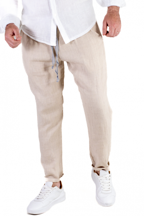 Pantaloni slim fit crem 100% in – Made in Italy [4]