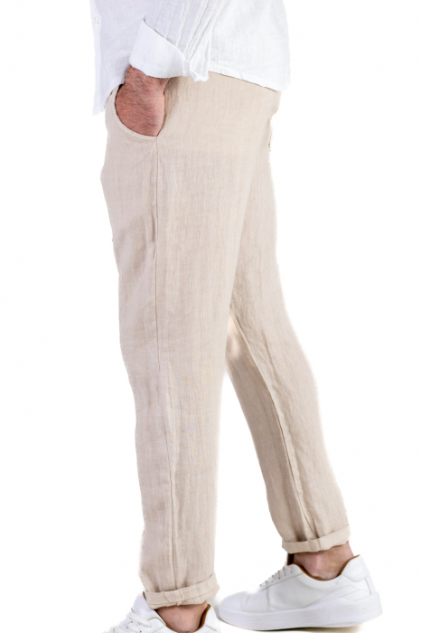 Pantaloni slim fit crem 100% in – Made in Italy [3]