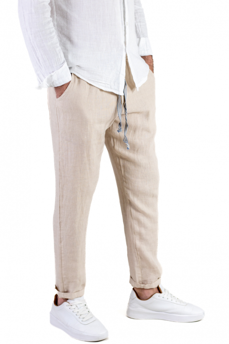 Pantaloni slim fit crem 100% in – Made in Italy [2]