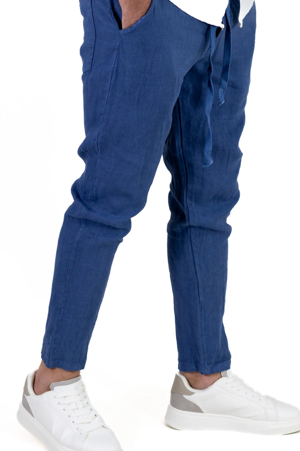 Pantaloni slim fit albastri 100% in – Made in Italy [2]