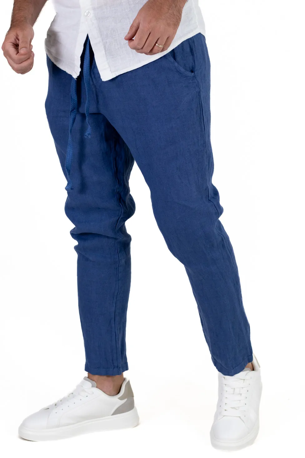 Pantaloni slim fit albastri 100% in – Made in Italy [3]