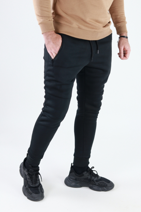 Pantaloni sport negri vatuiti cu logo [3]