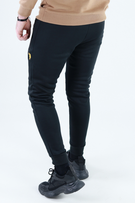 Pantaloni sport negri vatuiti cu logo [4]