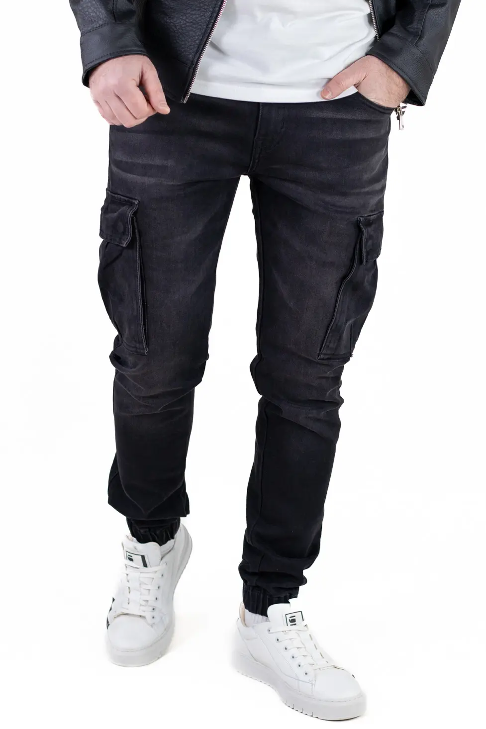 Blugi cargo negri denim premium [6]