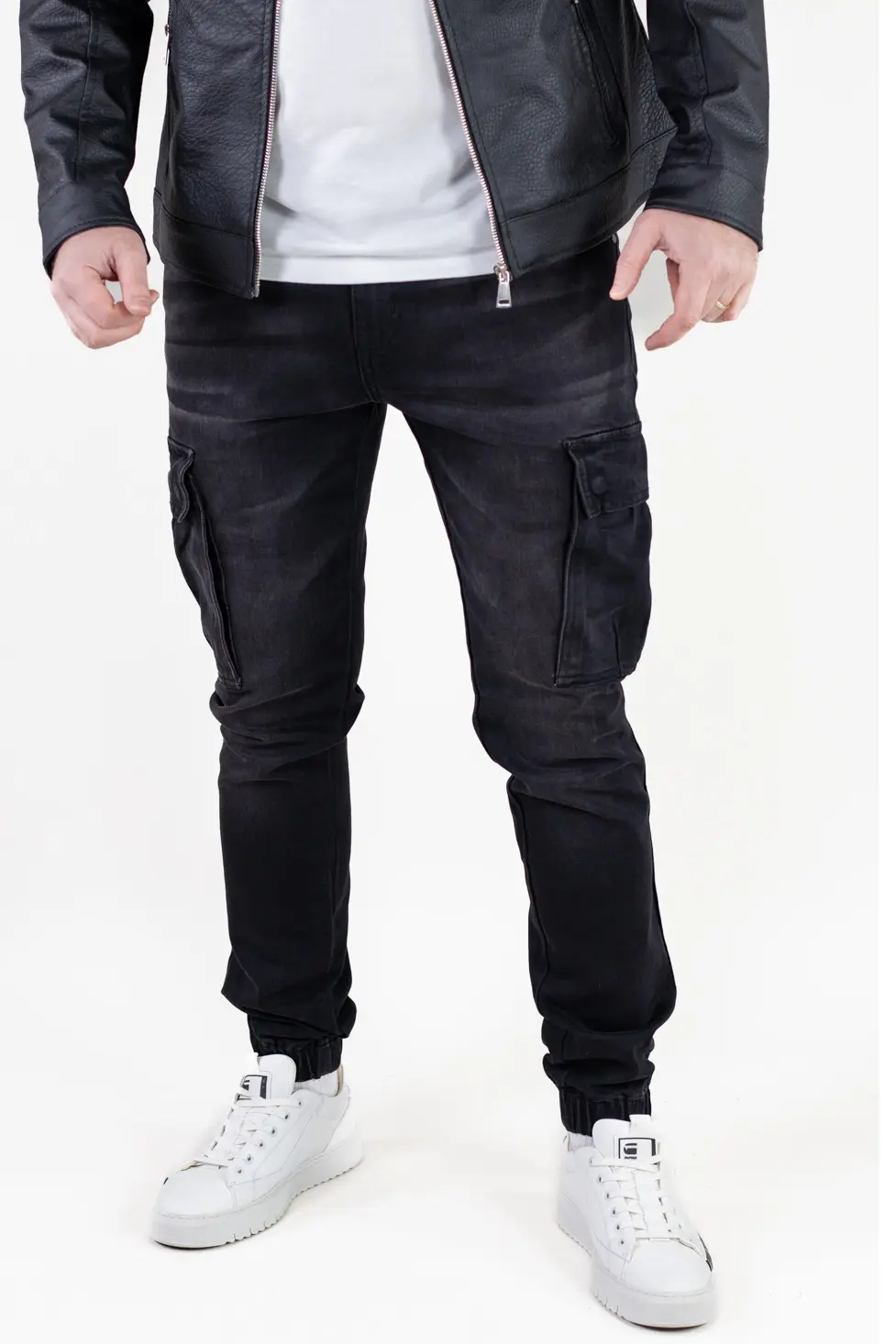 Blugi cargo negri denim premium [4]
