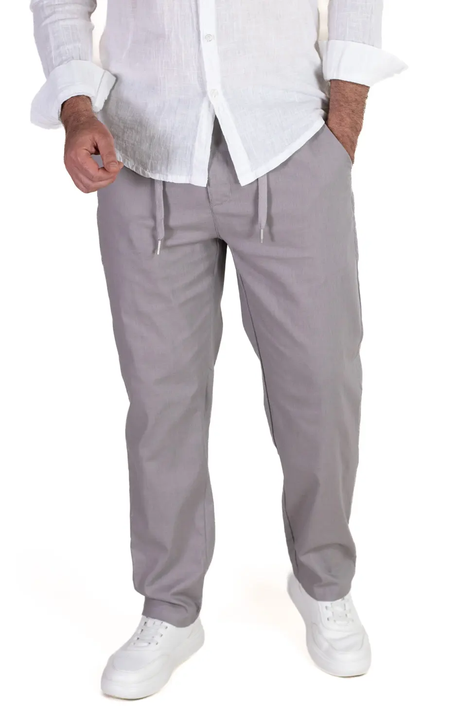 Pantaloni gri regular fit bumbac de vară [2]