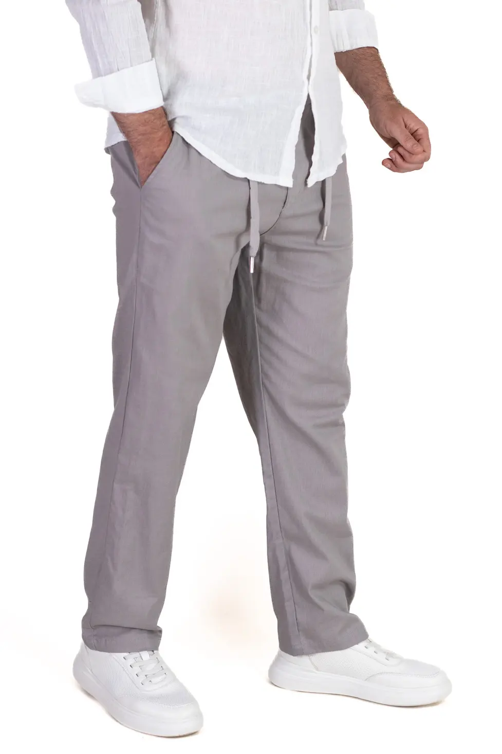 Pantaloni gri regular fit bumbac de vară [4]