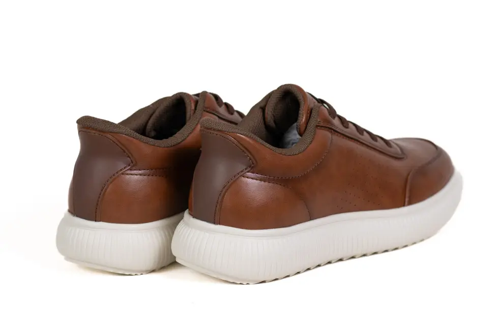 Pantofi Casual Bărbați din Piele Ecologică Maro, Talpă Albă, Detalii Perforate [3]
