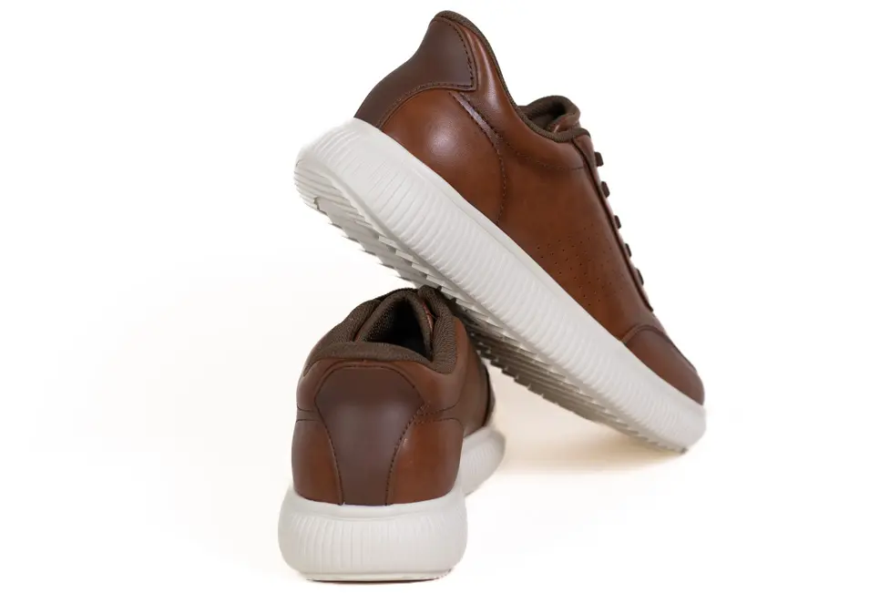 Pantofi Casual Bărbați din Piele Ecologică Maro, Talpă Albă, Detalii Perforate [2]