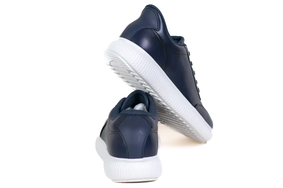 Pantofi Casual Bărbați din Piele Ecologică bleumarin, Talpă Albă, Detalii Perforate [4]