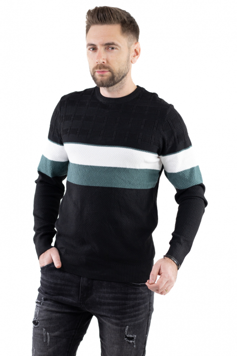 Pulover barbati tricot cu dungi negru [4]