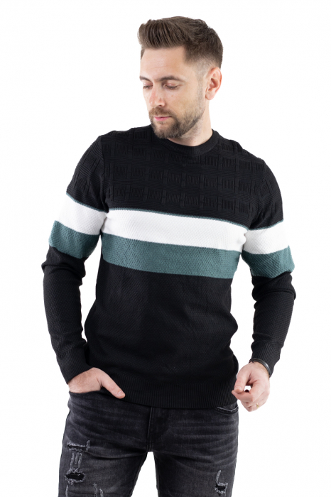 Pulover barbati tricot cu dungi negru [2]