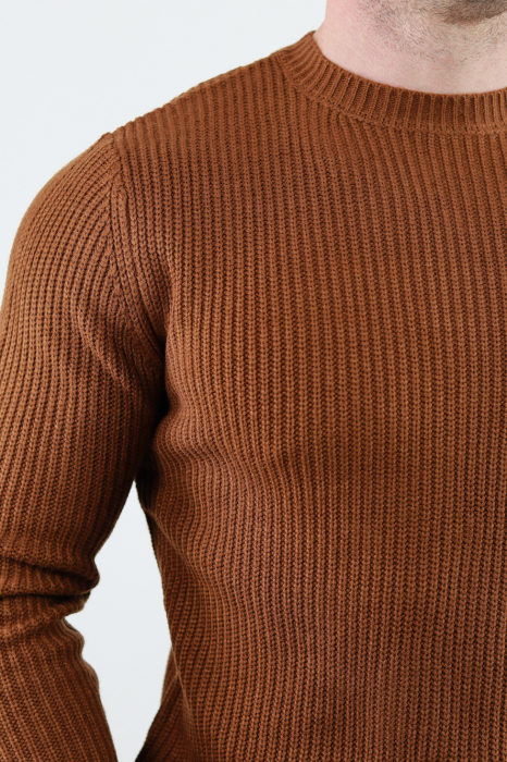 Pulover maro gros din tricot cu guler rotund barbati [6]