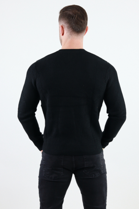 Pulover negru gros din tricot cu guler rotund barbati [3]