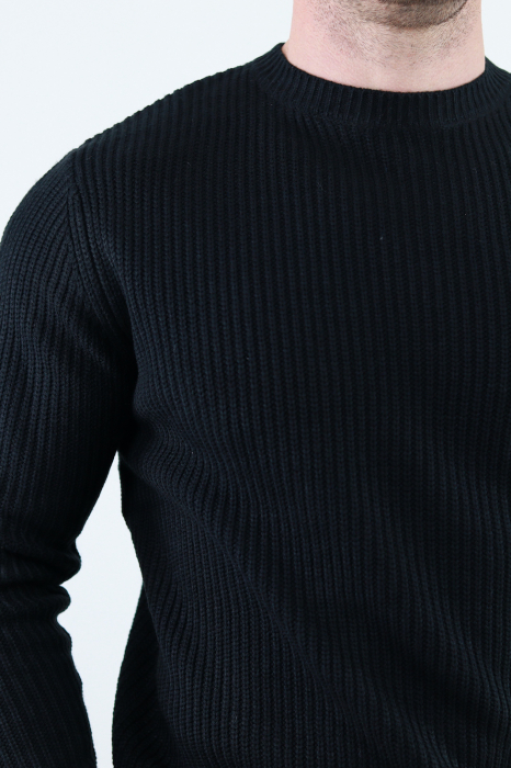 Pulover negru gros din tricot cu guler rotund barbati [6]