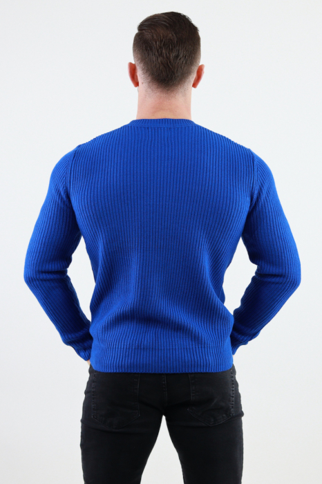 Pulover albastru gros din tricot cu guler rotund barbati [5]