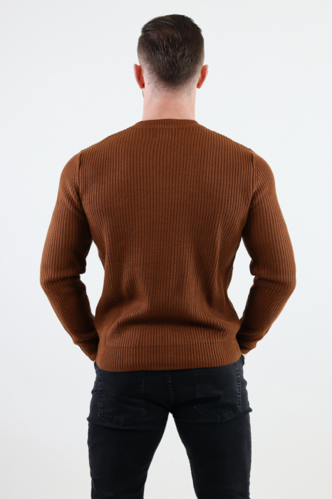 Pulover maro gros din tricot cu guler rotund barbati [3]