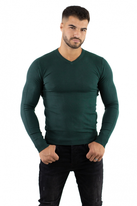 Pulover barbati cu guler in V verde [3]