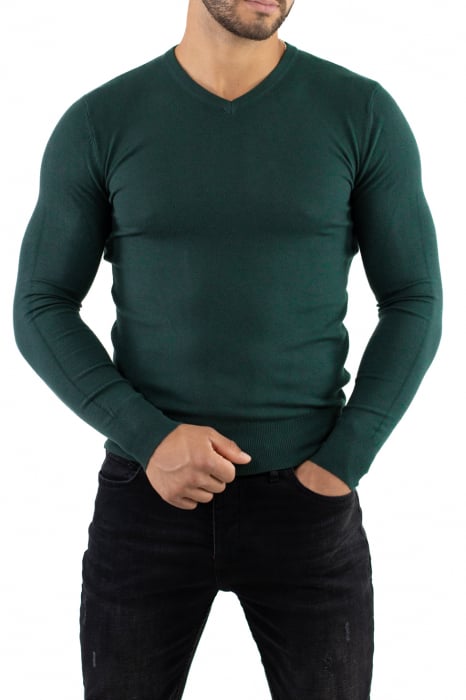 Pulover barbati cu guler in V verde [5]