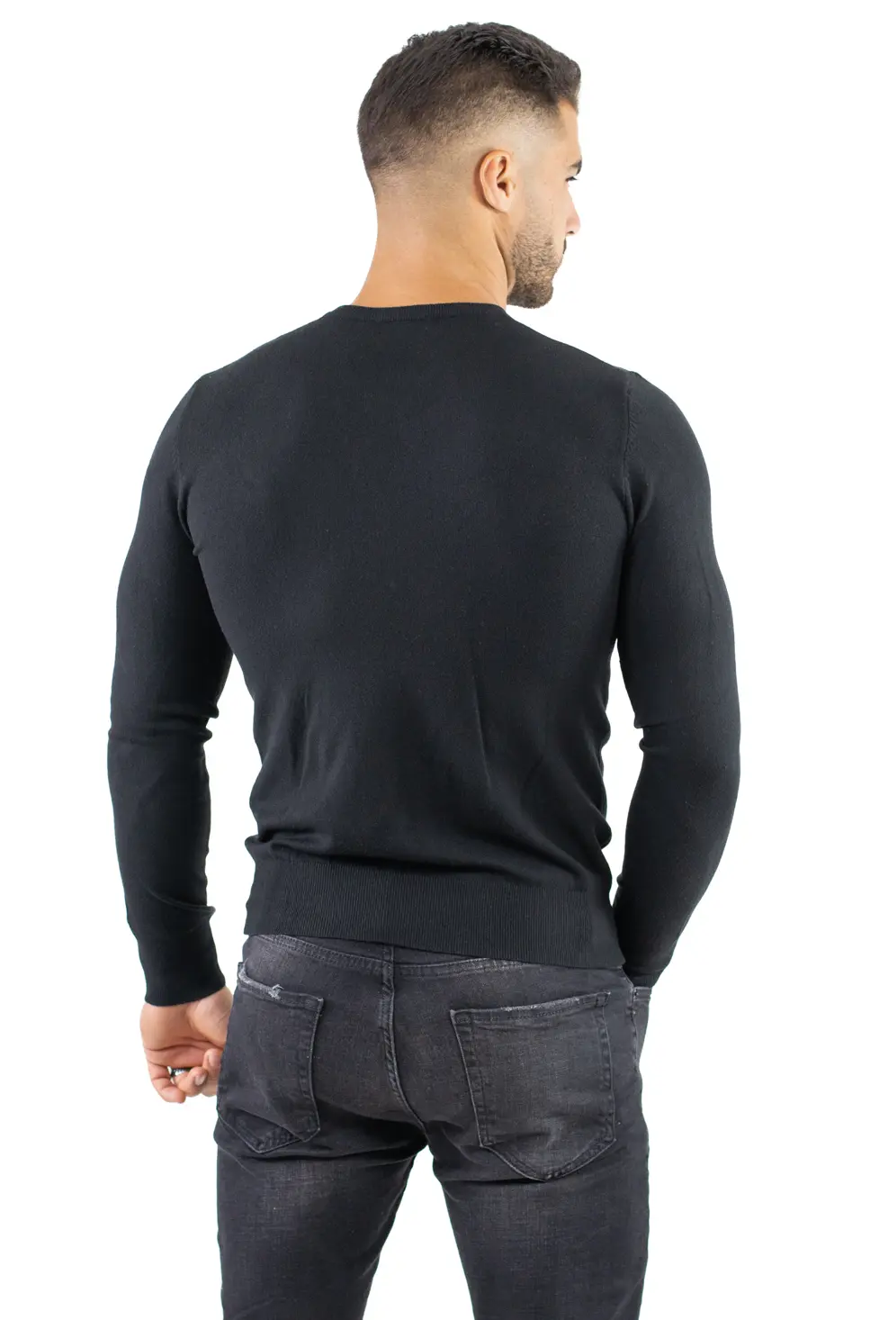 Pulover barbati cu guler in V negru [4]