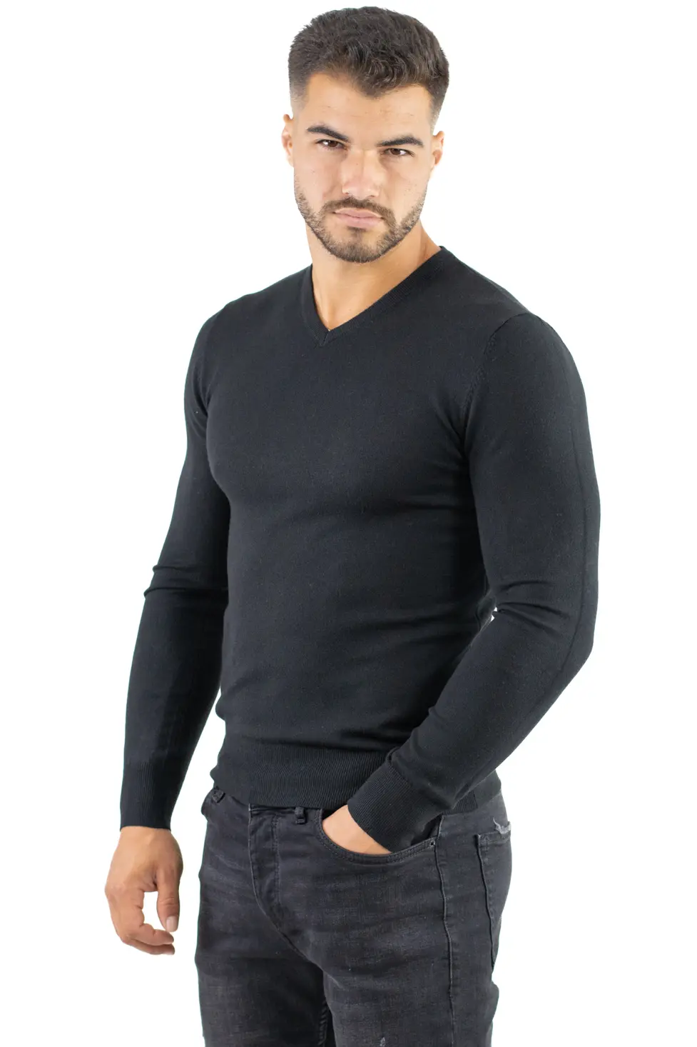 Pulover barbati cu guler in V negru [1]