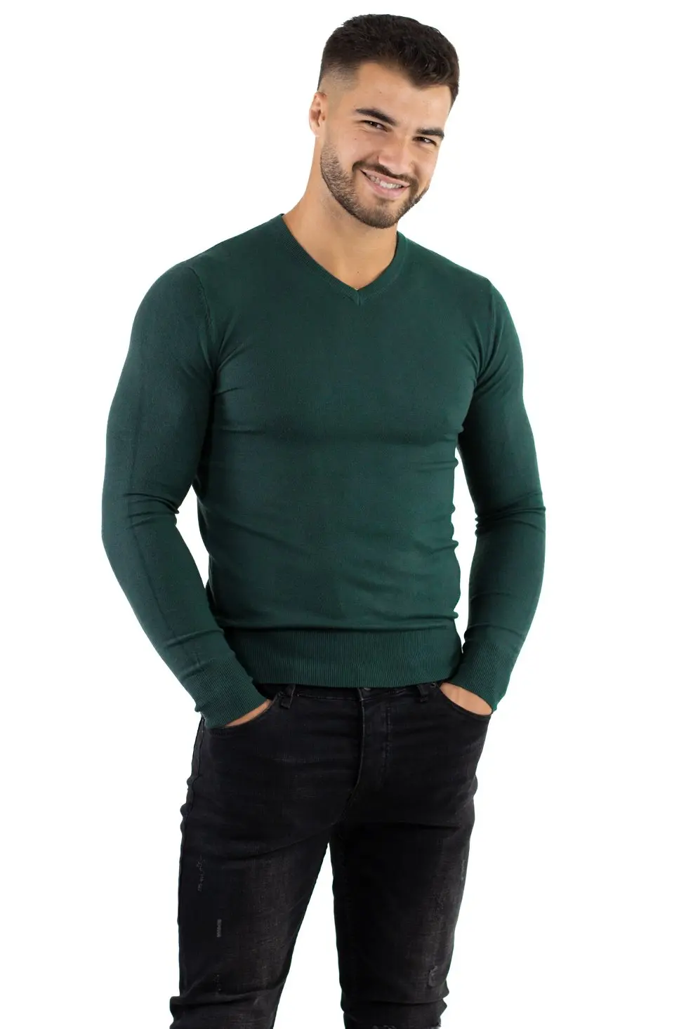 Pulover barbati cu guler in V verde [1]