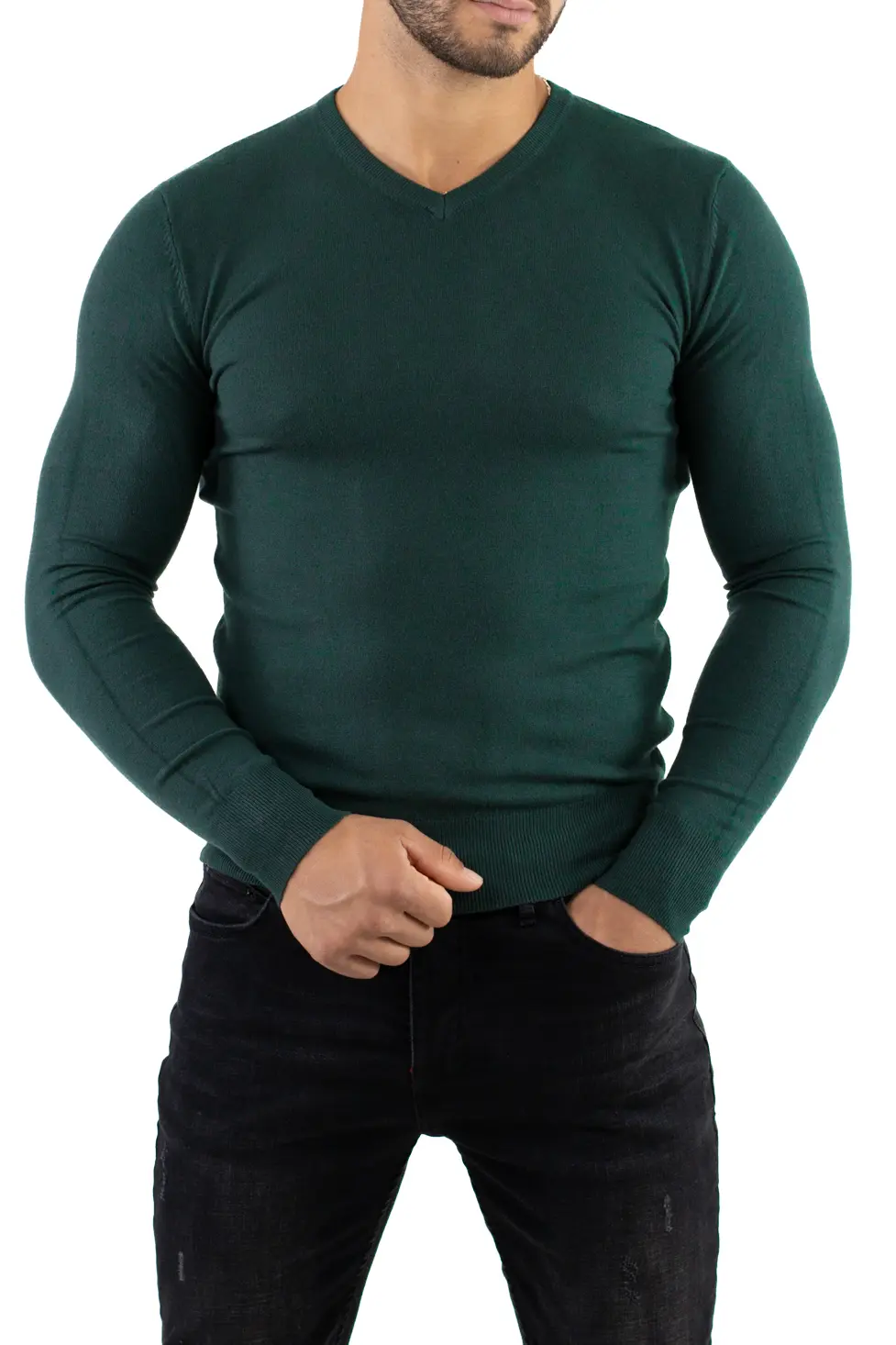 Pulover barbati cu guler in V verde [5]