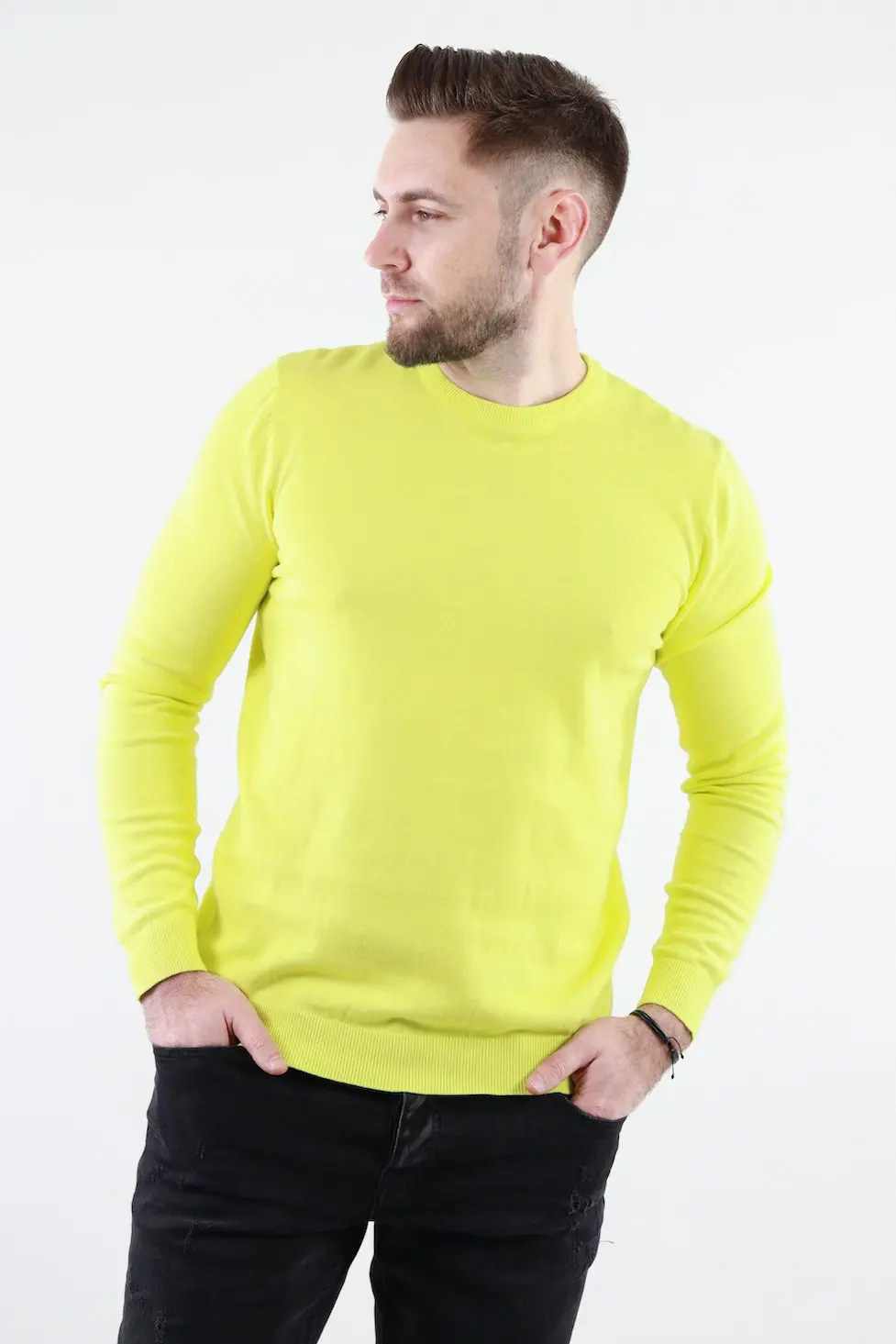 Pulover barbati cu guler rotund galben [2]