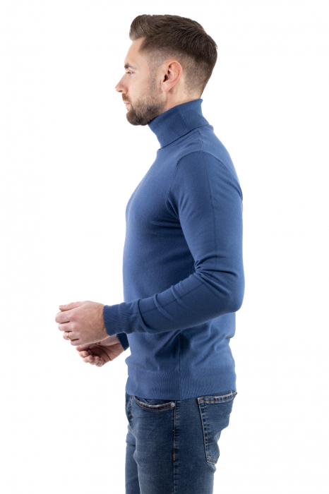 Maleta barbati albastru denim cu guler inalt [7]