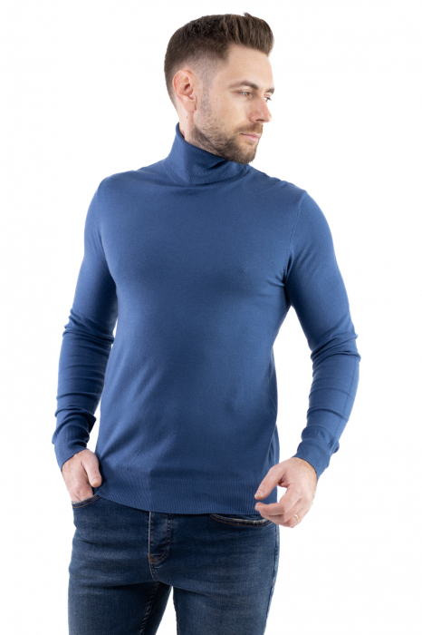 Maleta barbati albastru denim cu guler inalt [4]
