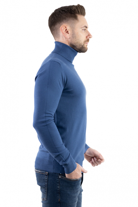 Maleta barbati albastru denim cu guler inalt [5]