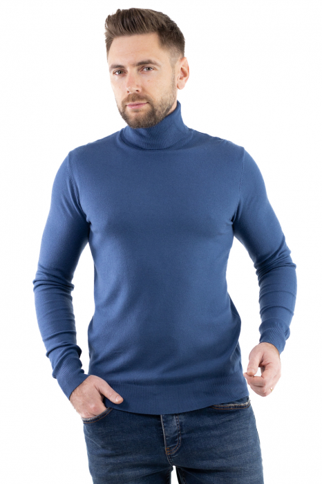 Maleta barbati albastru denim cu guler inalt [6]