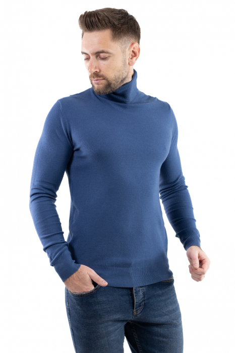 Maleta barbati albastru denim cu guler inalt [3]