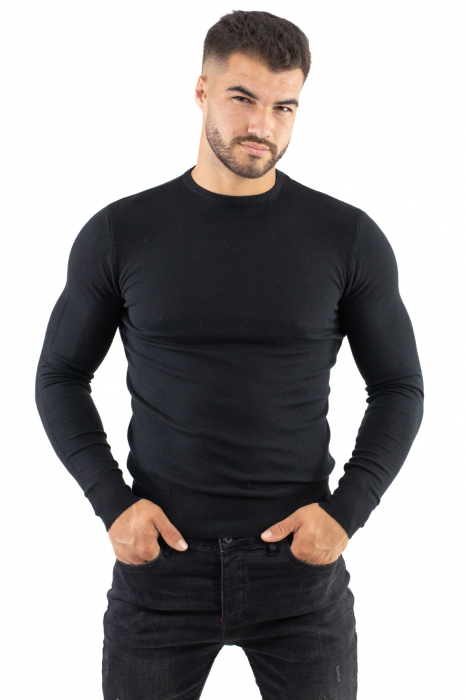 Pulover barbati negru cu guler rotund [4]