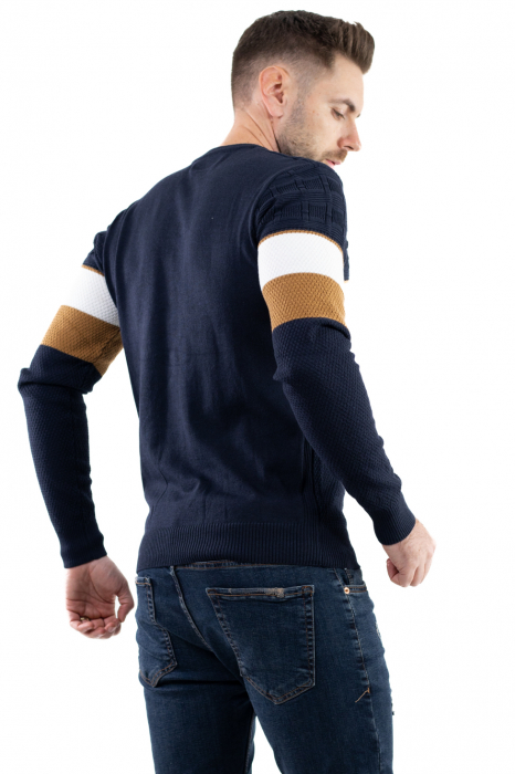 Pulover barbati tricot cu dungi bleumarin [2]